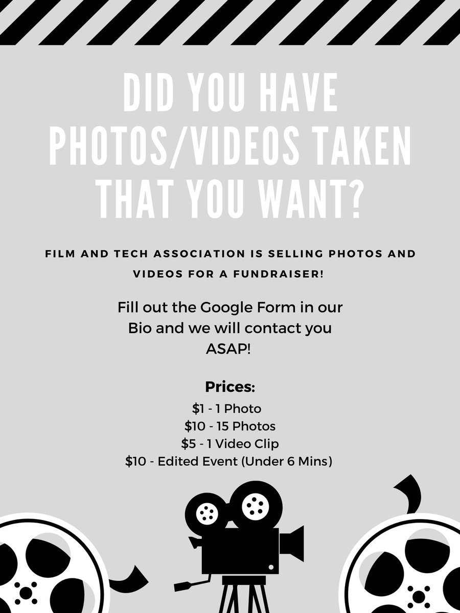 Film and Tech Association is now selling Photos/Videos! If you are interested, fill out the form in our Bio or Click the Link Below! 

forms.gle/vQnC5q4bZboFo8…