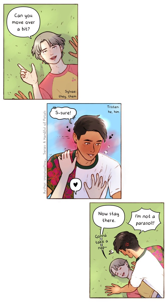 Series: A Handful of Petals
Episode: 2 Parasol

A Handful of Petals can be found on Tapas and Webtoon and is a slice-of-life series revolving around a forest spirit and their boyfriend. 