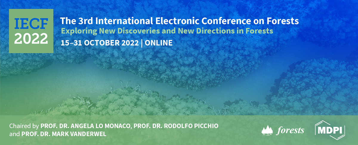 #Forests🌲IECF2022🌲
📢We are glad to announce our third 𝗲-𝗰𝗼𝗻𝗳𝗲𝗿𝗲𝗻𝗰𝗲 on Forests - Exploring New Discoveries and New Directions in Forests,📅𝟭𝟱–𝟯𝟭 𝗢𝗰𝘁 𝟮𝟬𝟮𝟮
🗳️Participation and attendance are FREE of charge. Please find more details at iecf2022.sciforum.net