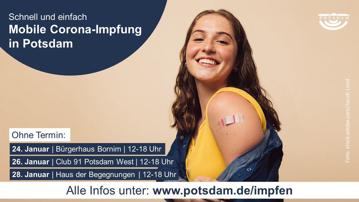 LH_Potsdam's tweet photo. Mobile Impfangebote in #Potsdam gibt es auch in dieser Woche: Personen ab 12 Jahren können sich hier spontan und ohne Termin gegen Corona impfen lassen.
Alle Infos: https://t.co/oCvmfKLNIe
#PotsdamImpft #BBimpft #BrandenburgImpft #ÄrmelHoch #ZusammenGegenCorona https://t.co/QCOeaYxwrD