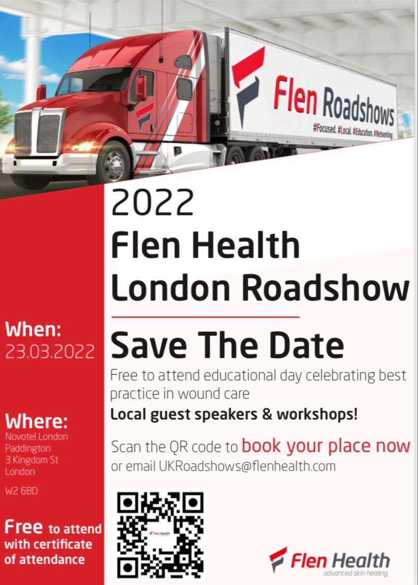 Flen Health’s Roadshow is coming to Novotel Hotel in Paddington, London this March! 

This will be a free to attend, all-day event with guest speakers, workshops and interactive discussions celebrating best practice in wound care. 

Book your place today! #iamflenhealth