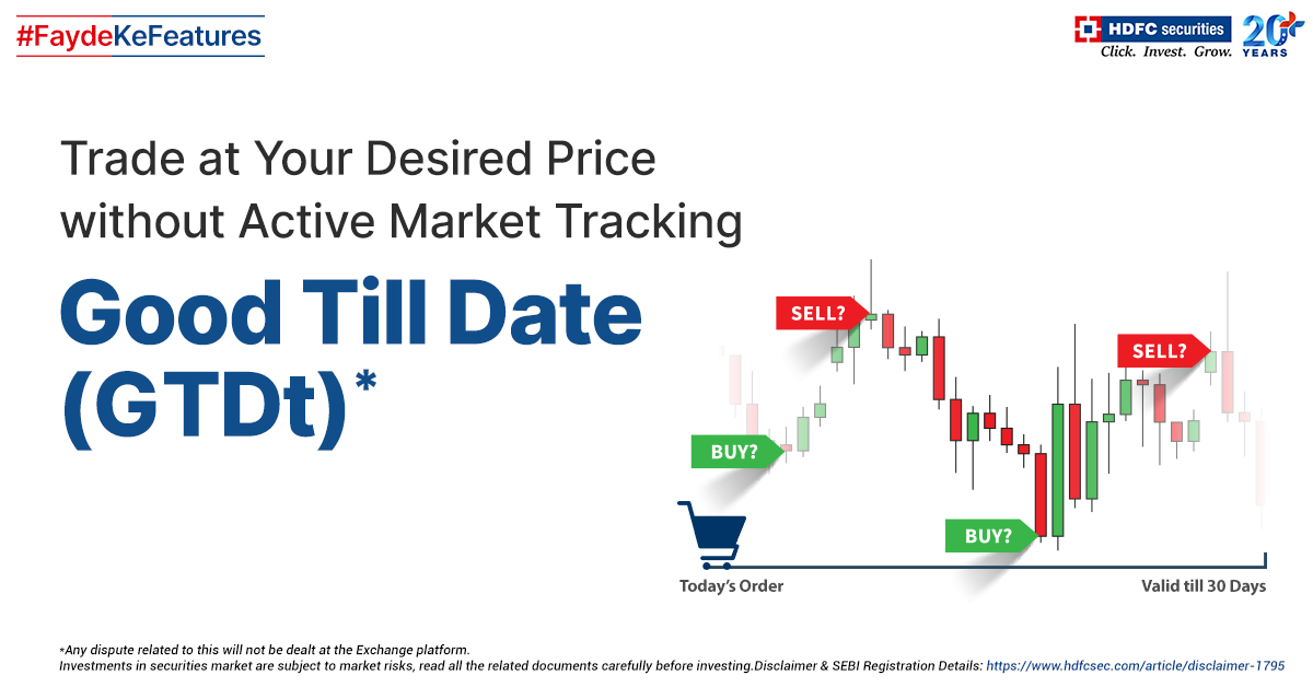 hdfcsec's tweet photo. Ever heard someone saying ‘Bhaisahab mai toh itne me hi kharidunga / bechunga!’ We call it GTDT. GTDT allows you to trade at your desired price without tracking the market regularly. To know how click: https://t.co/pxS0EPY0rs #FaydeKeFeatures #Gtdt #Hdfcsecurities https://t.co/KA9tDxFxfy