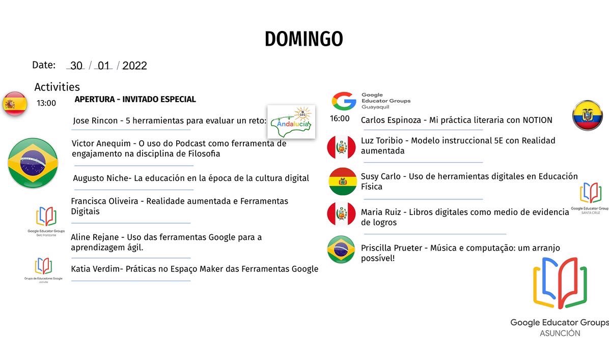 GegAsuncion's tweet photo. II CONGRESO GEG ASUNCIÓN - IBEROAMERICA
CRONOGRAMA
@GoogleForEdu @GEGHispano @GlobalGEG @geg_brasil @GegAsuncion 
#GEGIberoamerica
#GEGHispanoamerica #GEGHispano https://t.co/jPc1p7CVDJ
