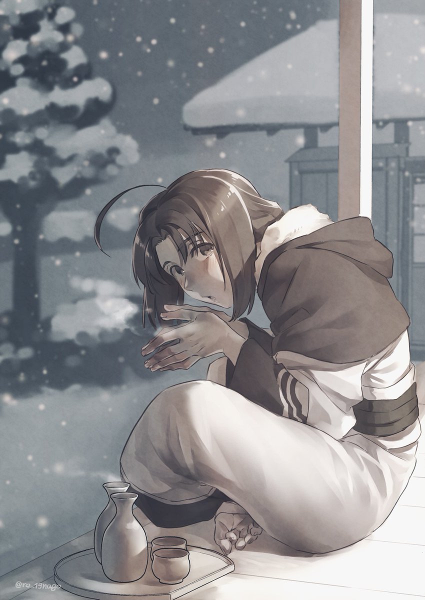 「寒いので雪見酒ハク殿らくがき 」|なごみのイラスト