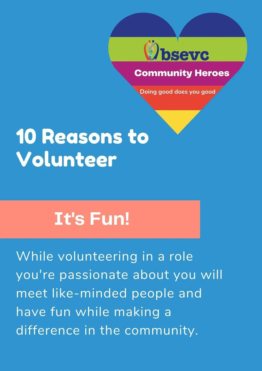 10 Reasons to Volunteer at BSEVC

Would you like to have a bit more fun this year and become a volunteer? 

While having fun you can meet like-minded people and enjoy helping the community. 

@volunteersuffolk