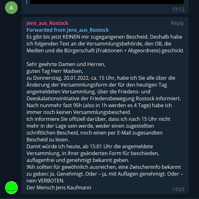 bildwerkrostock's tweet photo. #hro2401
Jens K., derzeitiger Daueranmelder von #Querdenken381, nimmt das Recht jetzt in die eigene Hand.
das letzte Ultimatum seinerseits, endete mit Ausschreitungen in der Stadt
#hro1001 https://t.co/0MY3FnbtoS