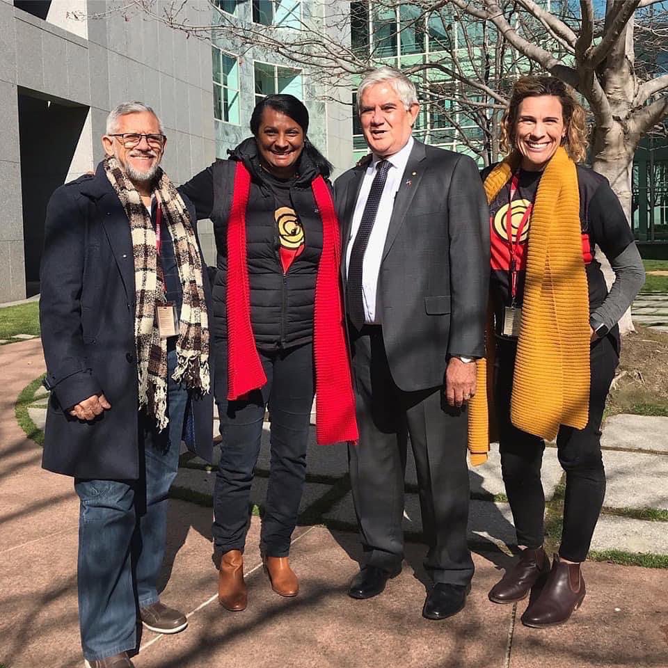On 29 July 2019, Laura Thompson from @clothingthegaps & Michael Connolly @DKullillaArt  all joined forces and travelled ✈️ to our Nations Capital. For 3 days we walked the halls of Parliament House to lobby to #freetheflag [~0~] 
Today our Flag is FREE to be used by everyone ✊🏾
