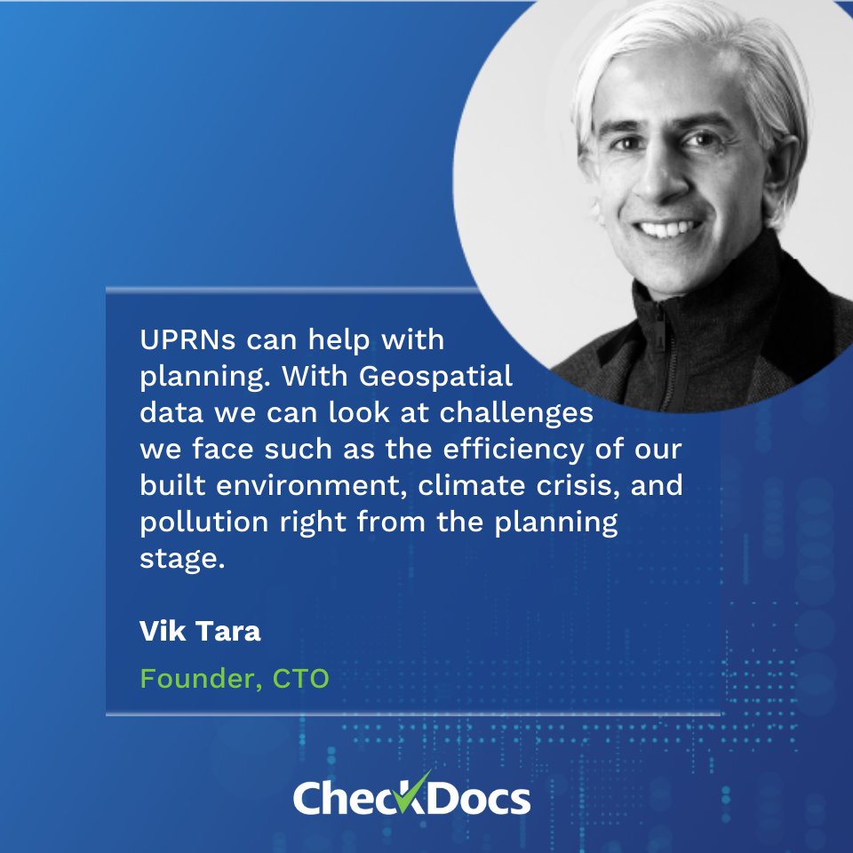 CheckDocs's tweet image. UPRNs can help with planning. With Geospatial data we can look at  challenges we face such as the efficiency of our built environment, climate crisis, and pollution right from the planning stage.

To hear more check out this discussion Vik had with RICS: ow.ly/GS2G50Hw3jI