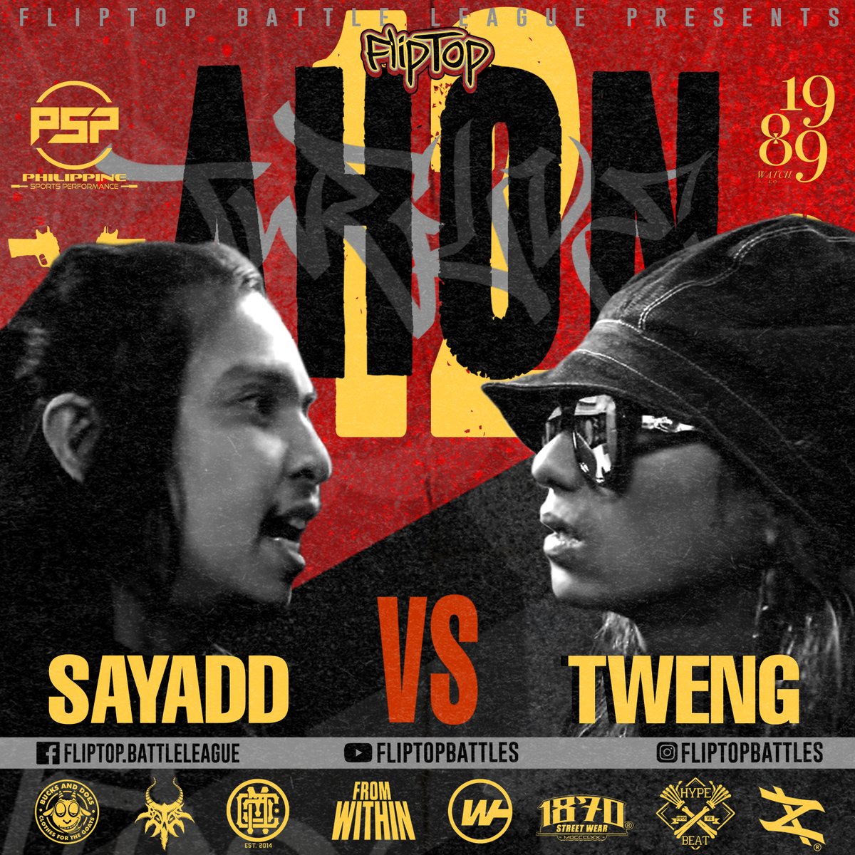 FlipTop_Battles's tweet photo. Pukpukang lirisismo't mga stilo dito sa SAYADD VS TWENG!!! 
https://t.co/AVNeuDC8rh 

#Sayadd #Tweng #Ahon12
#FlipTop https://t.co/zLrvTsW1pC