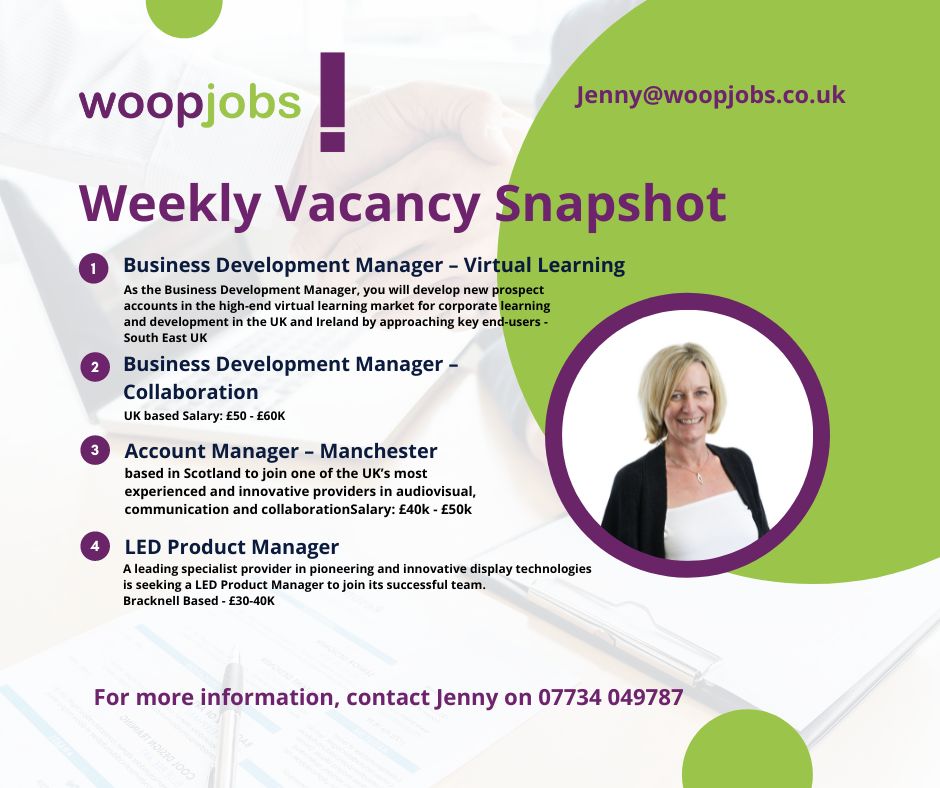 Jenny's weeks vacancy snapshot!
If any of these are what you are looking for call Jenny Rowntree

#avtweeps #avjobs #avcareers #avrecruitment https://t.co/Wf5cxLygLi