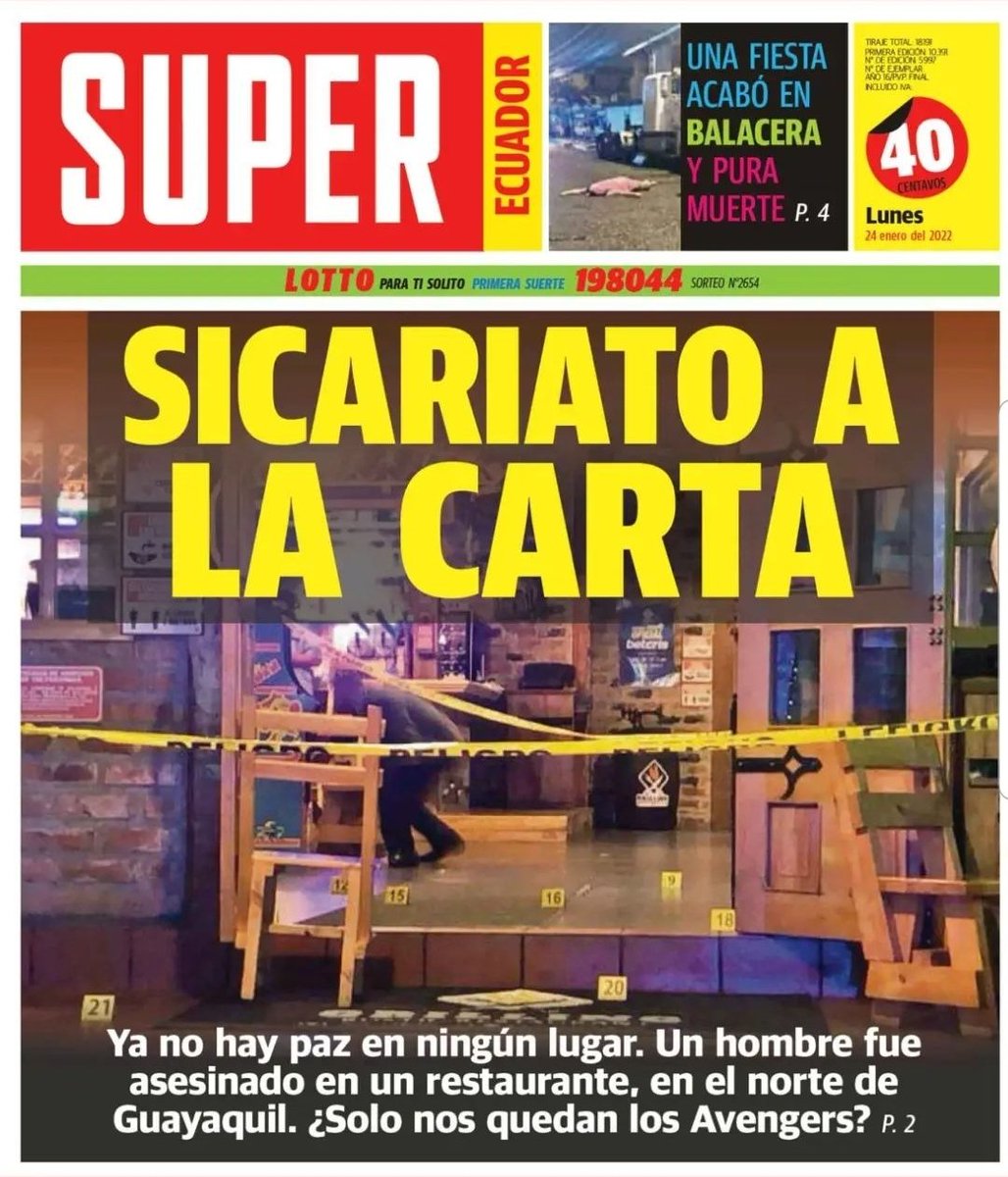 Portada de Diario Super #Guayaquil del lunes 24 de enero de 2022
"Ya no hay paz en ningún lugar... ¿Solo nos quedan los Avengers?