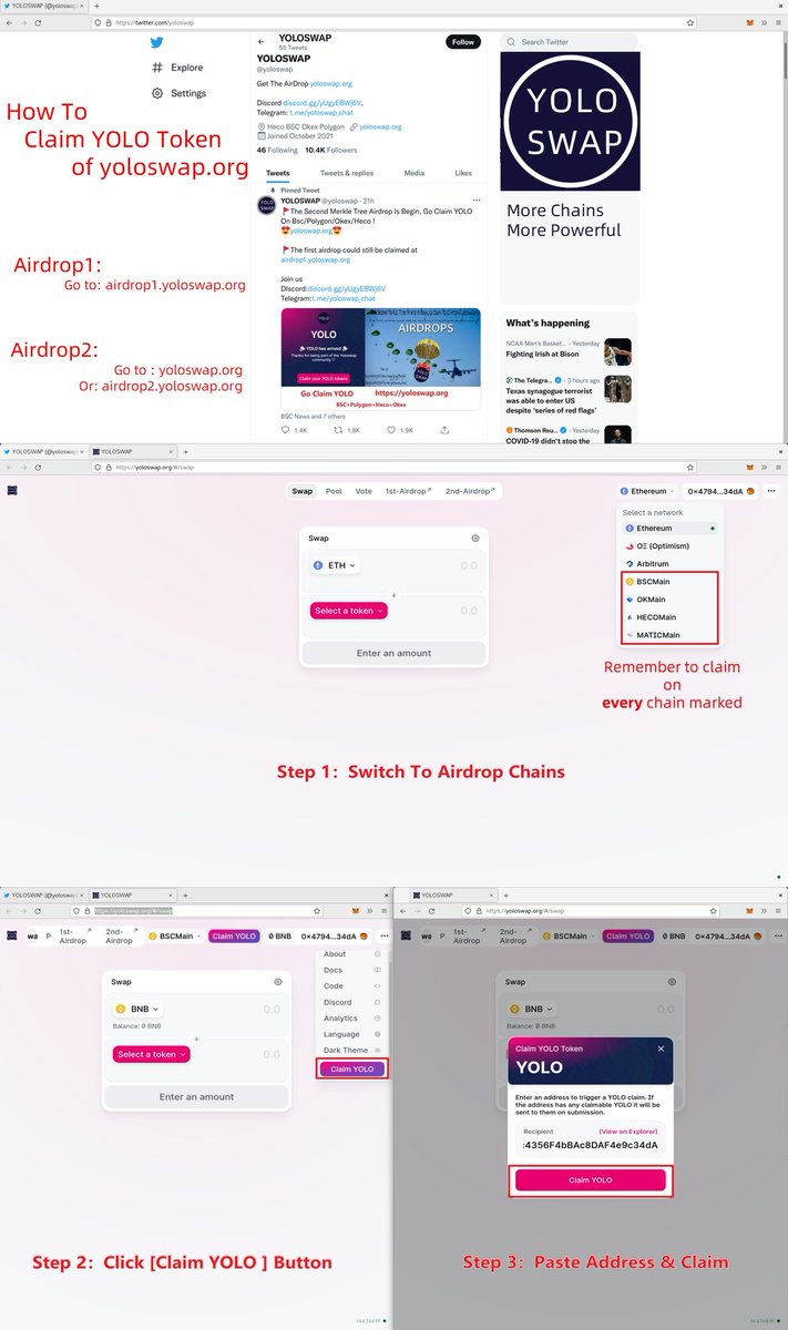 🤩STAY  TUNED🤩

🚩The 3rd #Airdrop  is coming soon
🚩A better merkle tree airdrop contract is in development 
🚩Claim the previous two airdrops as soon as possible

Join us
DIscord:discord.gg/yUgyEBWj6V
Telegram:t.me/yoloswap_chat