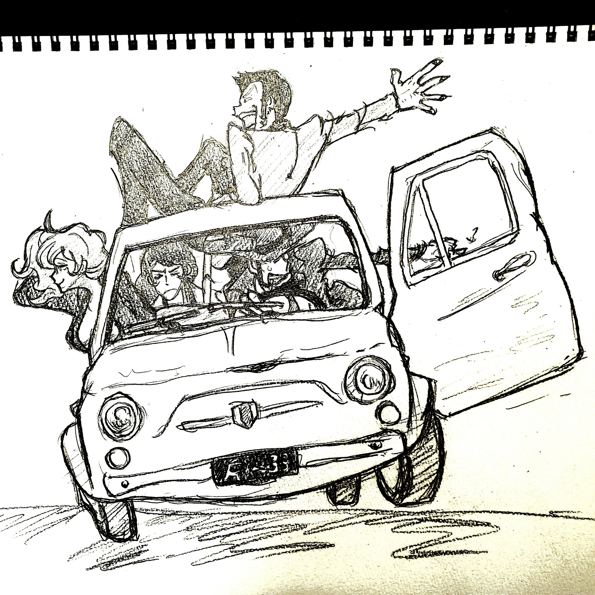 はた坊 ルパン絵 ルパン三世 ルパン三世パート6 アイキャッチ ルパン三世イラスト 次元大介 石川五ェ門 峰不二子 フィアット500 鉛筆画イラスト 鉛筆画 模写イラスト T Co Tvbgundkdw Twitter