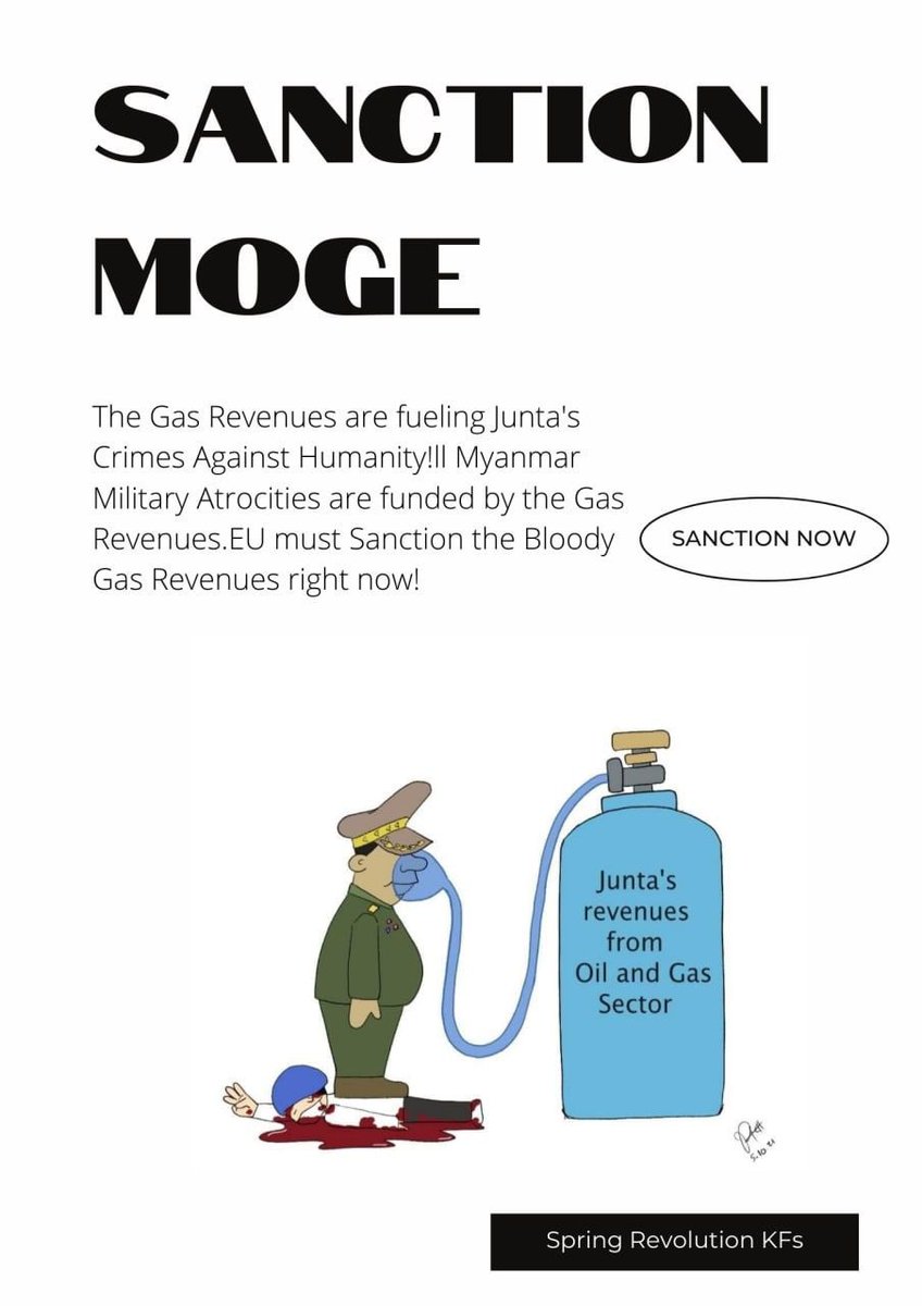 The Gas Revenues are fueling Junta's Crimes Against Humanity and #WarCrimesOfJunta !All Atrocities committed by Junta are funded by the Gas Revenues. <a href="/EUCouncil/">EU Council</a> must Sanction the Bloody Gas Revenues right now! It's time to #TakeAction_NoMoreWords ! #SanctionMOGE Immediately !