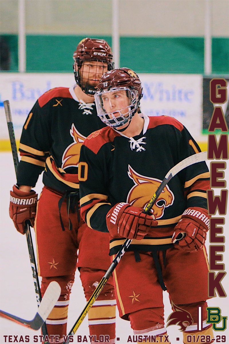 TxStateHockey's tweet photo. It’s gameweek Bobcats! Join us this Friday &amp; Saturday when we host Baylor at Chaparral Ice in Austin. Hope to see you there,
Go Cats Go! 🐾🏒 https://t.co/0jOiMn1uuD