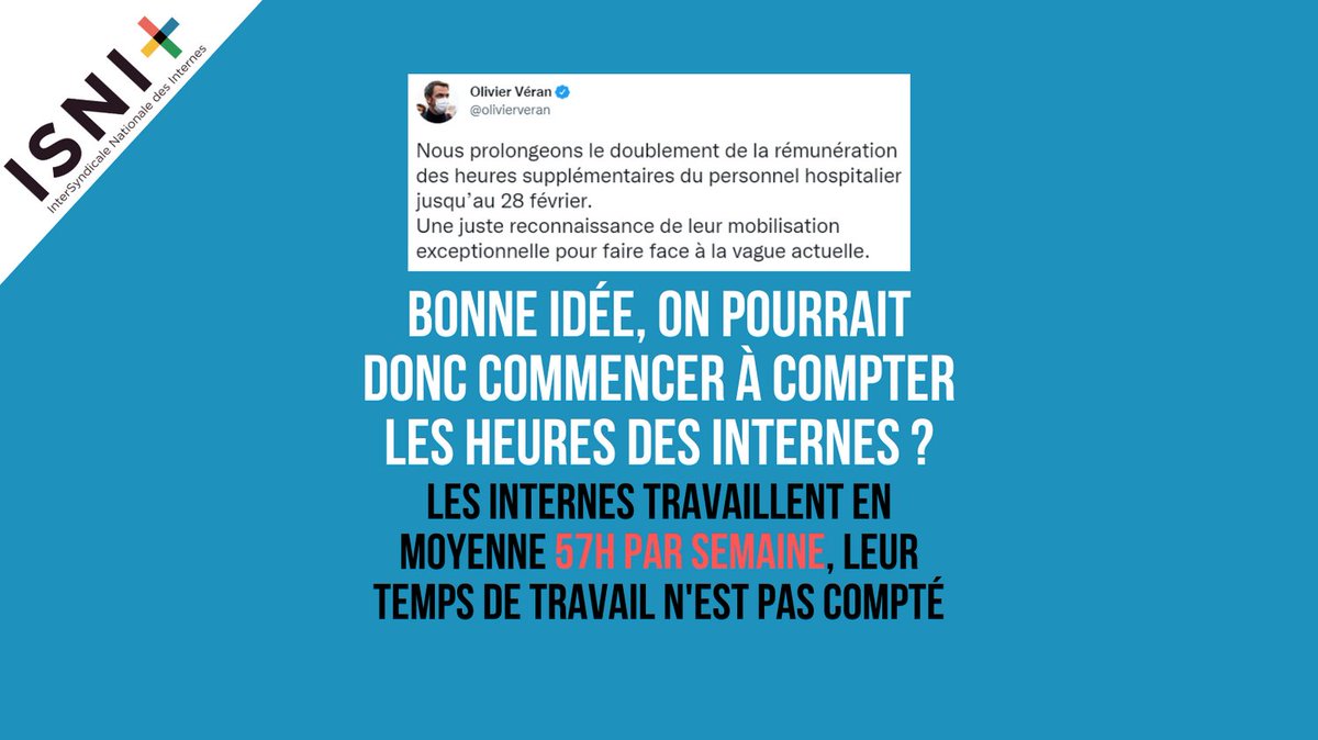 En 2022, le temps de travail des internes n'est toujours pas décompté... difficile pour les heures sup'.

#ProtegeTonInterne