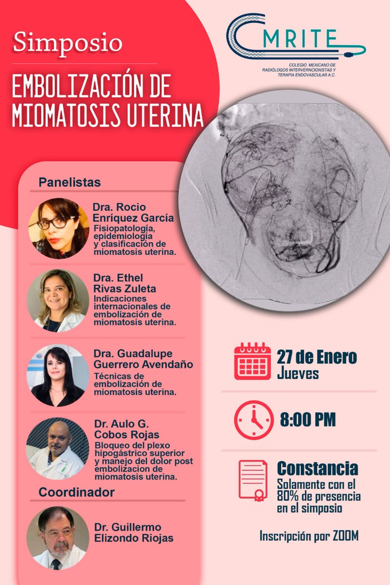SIDISoc's tweet photo. Esta semana tenemos un excelente simposio organizado por nuestros colegas de #CMRITE 🇲🇽 .
¡No se lo pierdan!
Embolización de miomatosis uterina
🗓️ 27 enero, jueves
🕗 8:00 pm (Ciudad de México)
Inscripción ⬇️
https://t.co/Y3uNto4OEt
#RadiologíaIntervencionista #IRad https://t.co/ivEpzioqhA