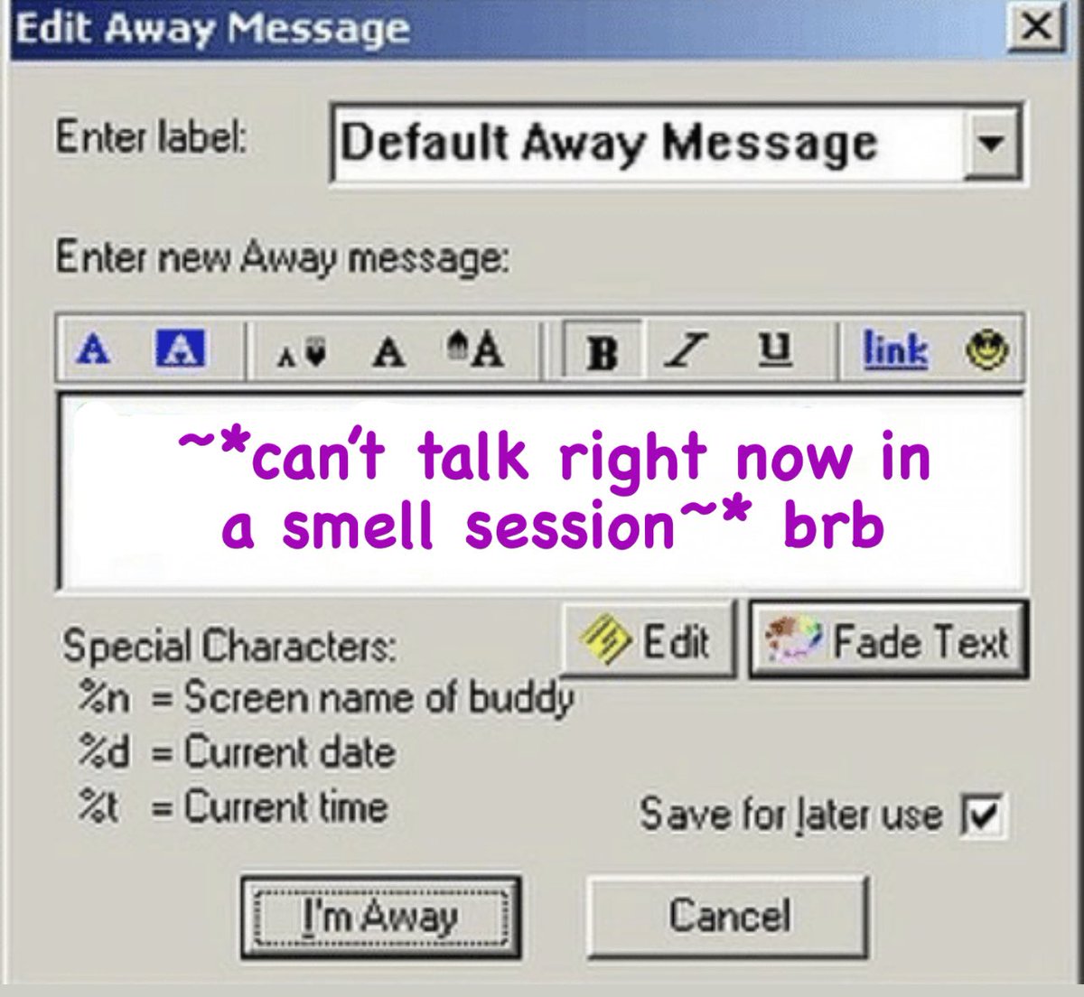 Motion to add moody song lyrics to Slack away messages? All in favor give us a “g2g, Mom is calling me for dinner”