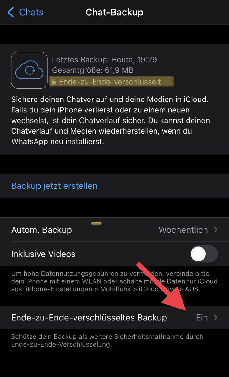 Reminder: WhatsApp schaltet nach und nach für alle das verschlüsselte Backup frei. Muss man in Einstellungen manuell aktivieren. Dann können neugierige Augen 👀 auch so keine Nachrichten mehr mitlesen.
