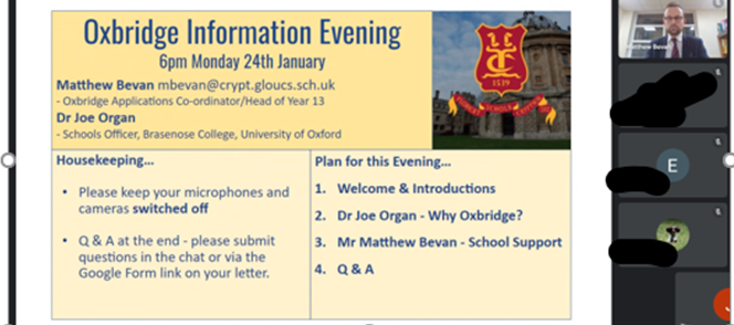 BrasenoseNews's tweet photo. Enjoying presenting at @TheCryptSchool Oxbridge Information evening - thanks for hosting me! @UniofOxford https://t.co/Y5tn5JoTap