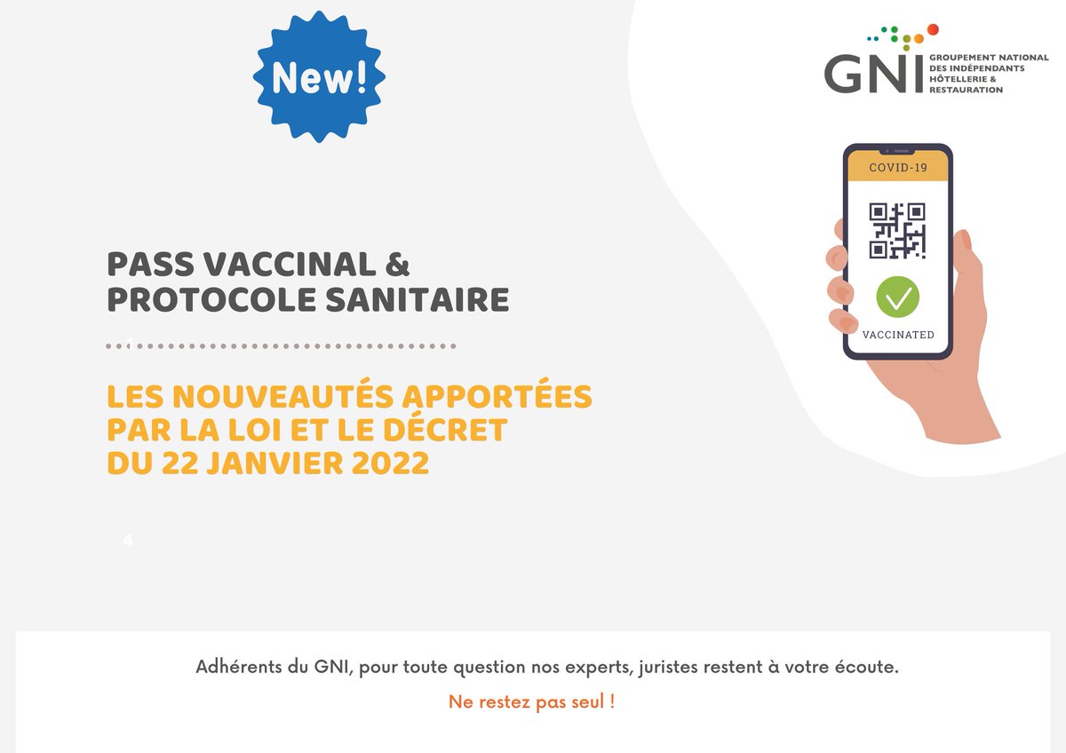 ℹ️🆕#PassVacinal  &amp; #protocolesanitaire : les nouveautés apportées par la loi et le décret du 22 janvier 2022 
➕ℹ️👉bit.ly/3rKfsDs