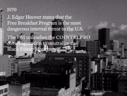 "J. Edgar Hoover states that the Free Breakfast Program is the most dangerous internal threat to the U.S."