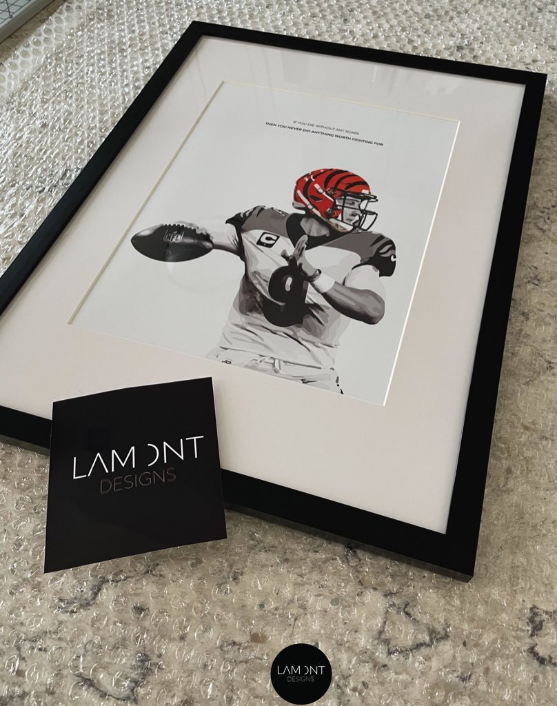 i’ve teamed up with <a href="/lamontdesigns_/">Lamont Designs</a> to give away 2 of their Joe Burrow limited edition framed prints 🐅 

to enter, follow <a href="/lamontdesigns_/">Lamont Designs</a> &amp; RT this! 

&amp; for the duration of the giveaway, use the code YAS25 to get 25% off ANY framed print on the site 

winner announced wednesday