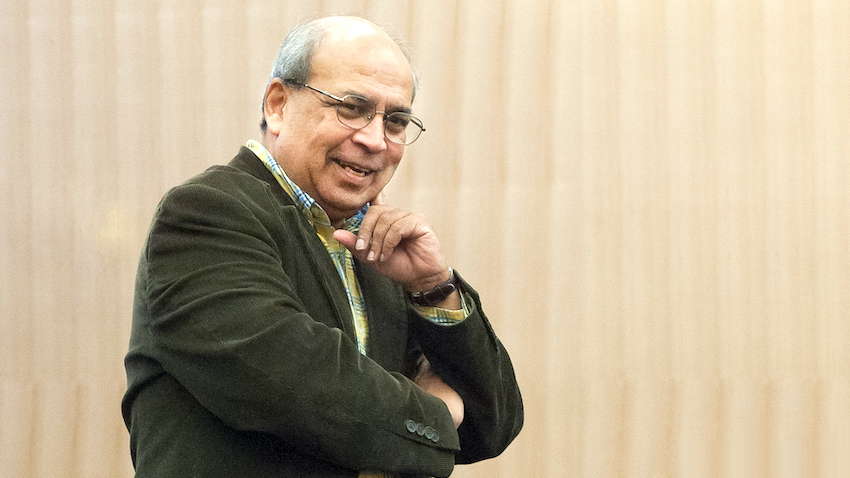 A candid photo of Georgia Tech College of Computing Professor AShok Goel in the classroom.