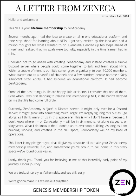 As a tribute to one of our oldest members, who is now one of the most influential voices within the #NFTCommunity - <a href="/Zeneca_33/">Not @Zeneca</a> , we would like to give away a ZenAcademy Membership token! 

If you would like to have a chance to win, please Follow, RT, and Tag three NFT friends!