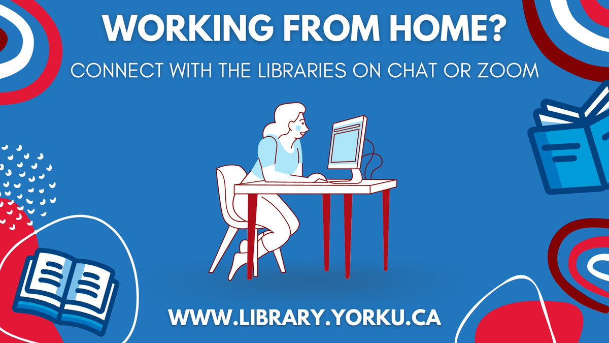 yorkulibraries's tweet photo. Have questions about accessing the library, or need help with your research? Connect with us on chat or zoom! We’re here to help answer your library questions. https://t.co/ZeiR8lTqlX
#YorkU #YorkUniversityLibraries #WFH #ResearchHelp https://t.co/SjEgcs51bR