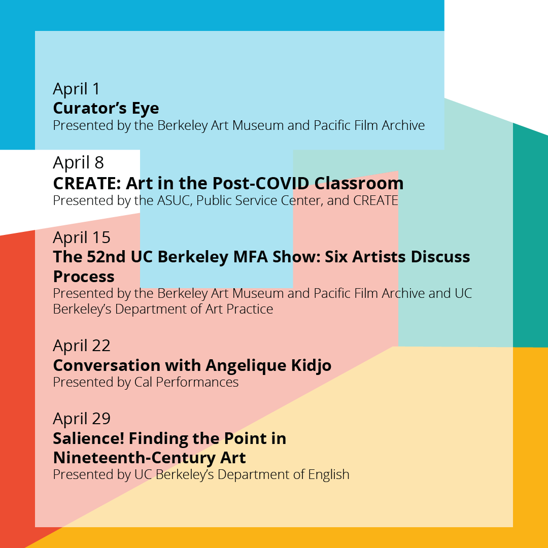 Berkeley A + D welcomes spring 2022 with our new Friday Lecture Series!

Join us this semester as we present creative voices of educators and innovators every Friday @ 12:30pm PT located in the BAMPFA theater

 For more information, visit bit.ly/3fI9JbD