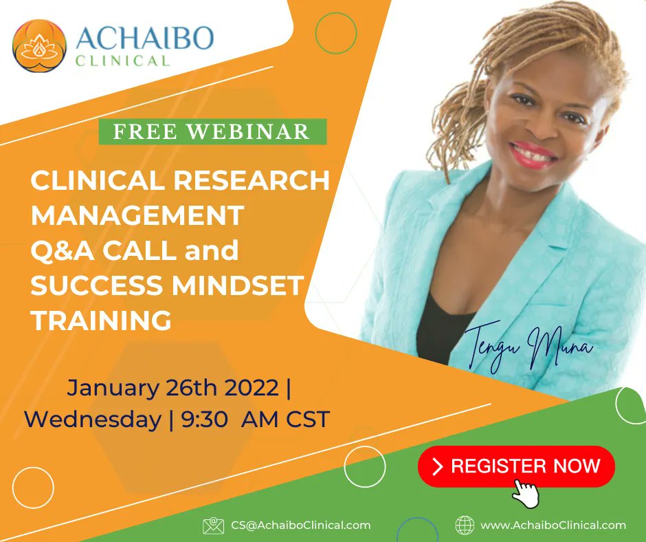 AchaiboClinical's tweet photo. Learn the fundamentals of the #clinicalresearch Profession from the expert and be with us in exploring the income potential of the #clinicaltrials Industry.
Join our #FREEWEBINAR on January 26th, 2022 | 9:30 AM CST
Click the link below to register:
https://t.co/fe8blw5bD5 https://t.co/RXeMjDaSkG