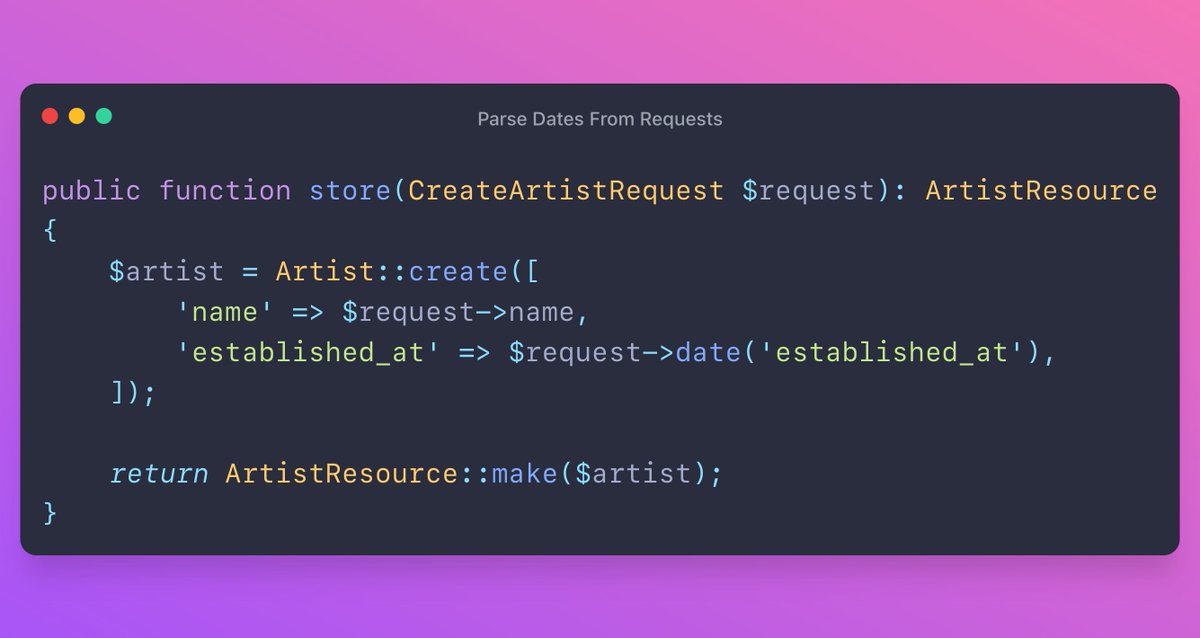 You can use the date helper on the Request class to retrieve a value as a Carbon instance