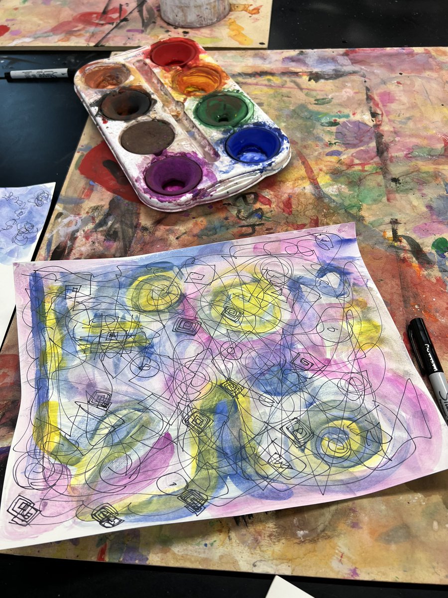 Artsymissliz's tweet photo. We are working on an SEL activity from the #artofeducation to create backgrounds for our self portraits! The students chose their colors based on emotions from the wheel I showed them https://t.co/yo3tQAGkCN
