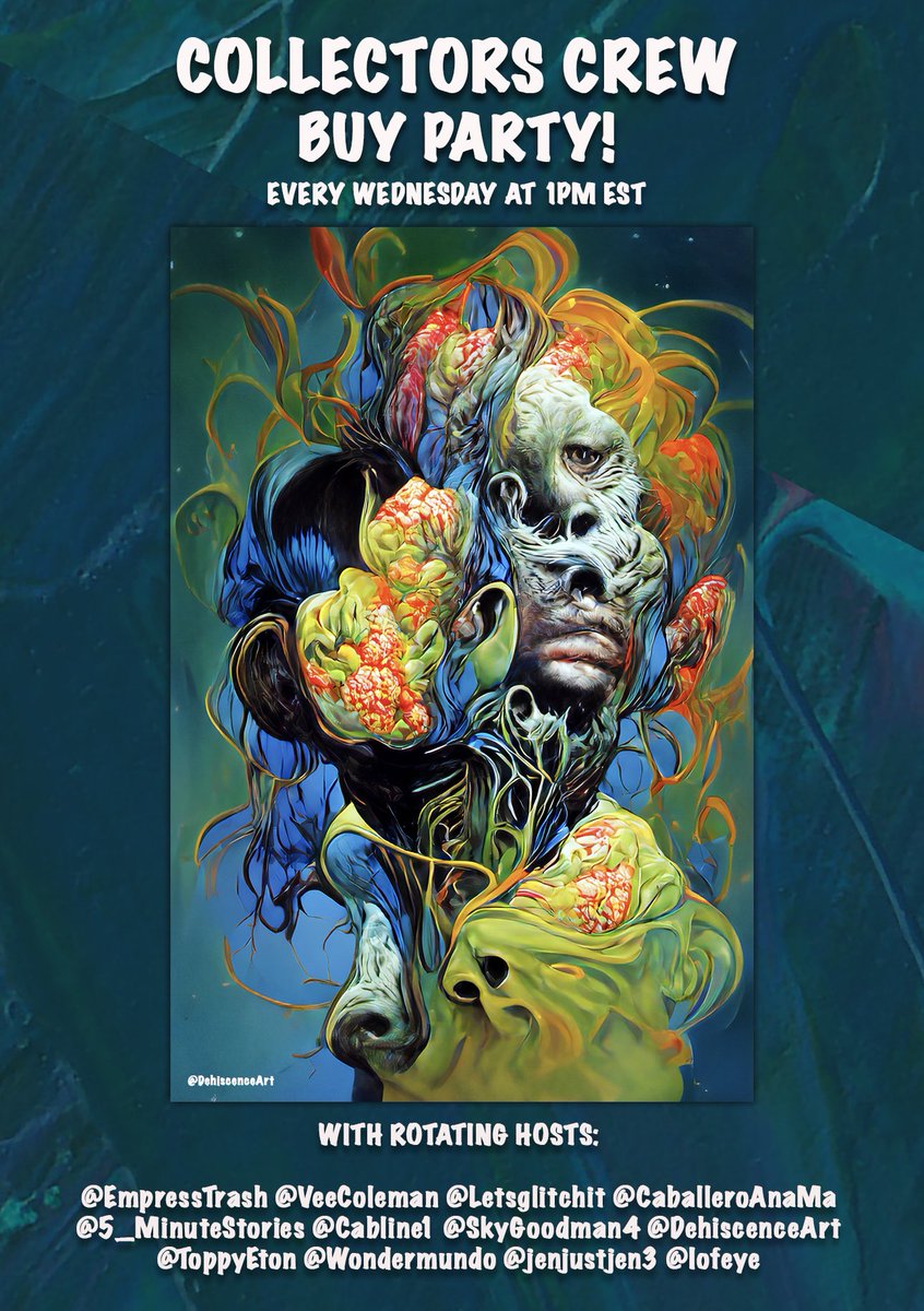 Hey hey, it’s time for the next CollectorsCrew Buy Party!
#CCbuyparty 🎉

Look for the shill thread via <a href="/5_minutestories/">FiveMinuteStories🌈</a> &amp; remember to show up on time to share your #tezos work as it’s FIRST COME FIRST SHARE

Set a reminder for Wednesday here⬇️
x.com/i/spaces/1DXxy…