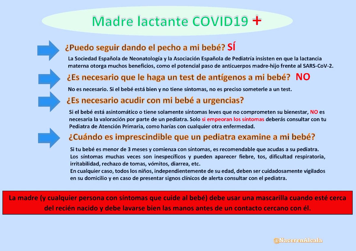 Nos cuentan nuestras compañeras matronas que en las últimas semanas el teléfono de atención a la lactancia no ha dejado de sonar en nuestro hospital, y que la mayoría de las veces escuchan al otro lado a una mamá lactante que ha dado positivo en COVID19 y (1/3)