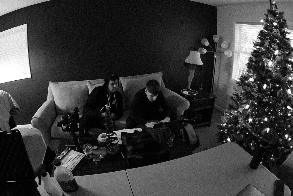 yvband's tweet photo. Jeff and I the morning of the “Talk Me Down” shoot. Going over the call sheet and the shot list. I think we were testing an effect in these shots. Also, a last minute gimbal fix. The last pic was taken separately for this post.🔪🩸🌋

📸:@BenJarzombek https://t.co/sOxJIVHkoQ