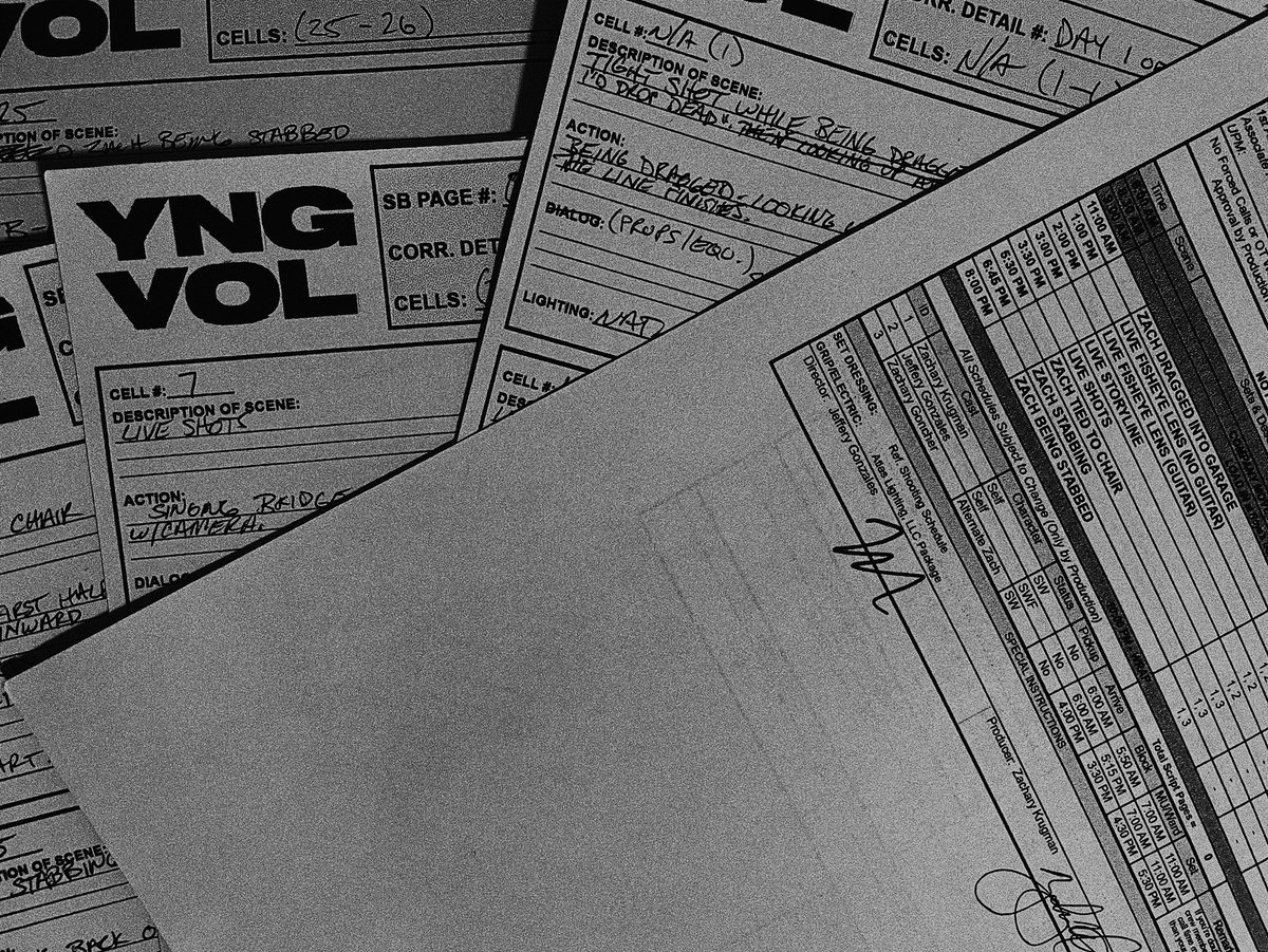 Jeff and I the morning of the “Talk Me Down” shoot. Going over the call sheet and the shot list. I think we were testing an effect in these shots. Also, a last minute gimbal fix. The last pic was taken separately for this post.🔪🩸🌋

📸:<a href="/BenJarzombek/">Ben Jarzombek</a>