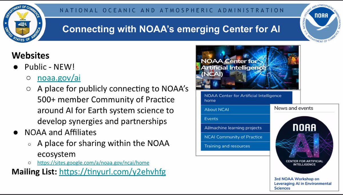 AMS_AIML's tweet photo. Rob Redmon: NOAA AI Center now has a public website at https://t.co/bECNyP1B7R and a mailing list. #AMS2022 https://t.co/vdUzqo2FN5