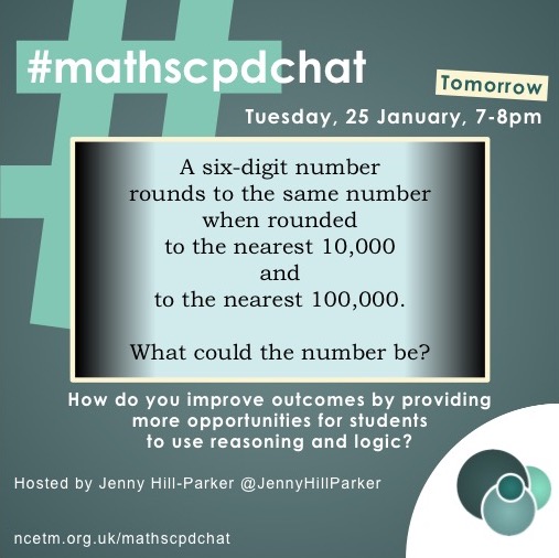 mathscpdchat's tweet photo. What kinds of task provide plenty of opportunities for pupils to reason mathematically? How do you use such tasks?

Join #mathscpdchat TOMORROW at 7-8 pm!

'Talk' with the host Jenny Hill-Parker, @JennyHillParker, &amp; others, about getting pupils to reason &amp; discuss their thinking. https://t.co/bVEFHDTECP