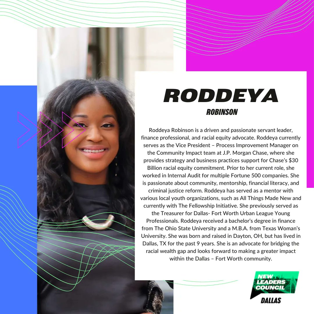 nlcdallas's tweet photo. Meet Roddeya Robinson! Roddeya Robinson is a driven and passionate servant leader, finance professional, and racial equity advocate. Welcome to the #NLCFamily and #NLC2022, Roddeya!
https://t.co/mbNifTCRtR https://t.co/87Gpa0xDbw