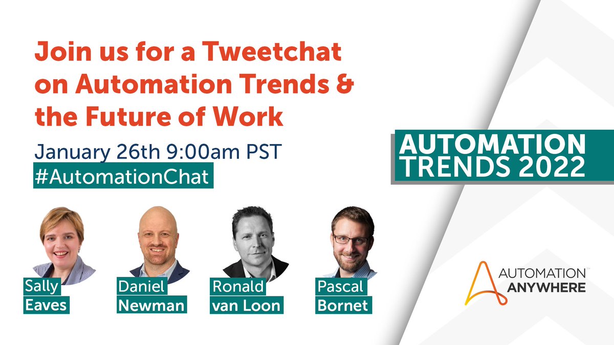 What's next for #Automation and the #FutureOfWork? Join the #AutomationChat Tweetchat with industry experts & analysts to hear their insights and be part of the conversation. ✅ Jan 26th 9am PST ✅ Follow @AutomationAnywh & #AutomationChat