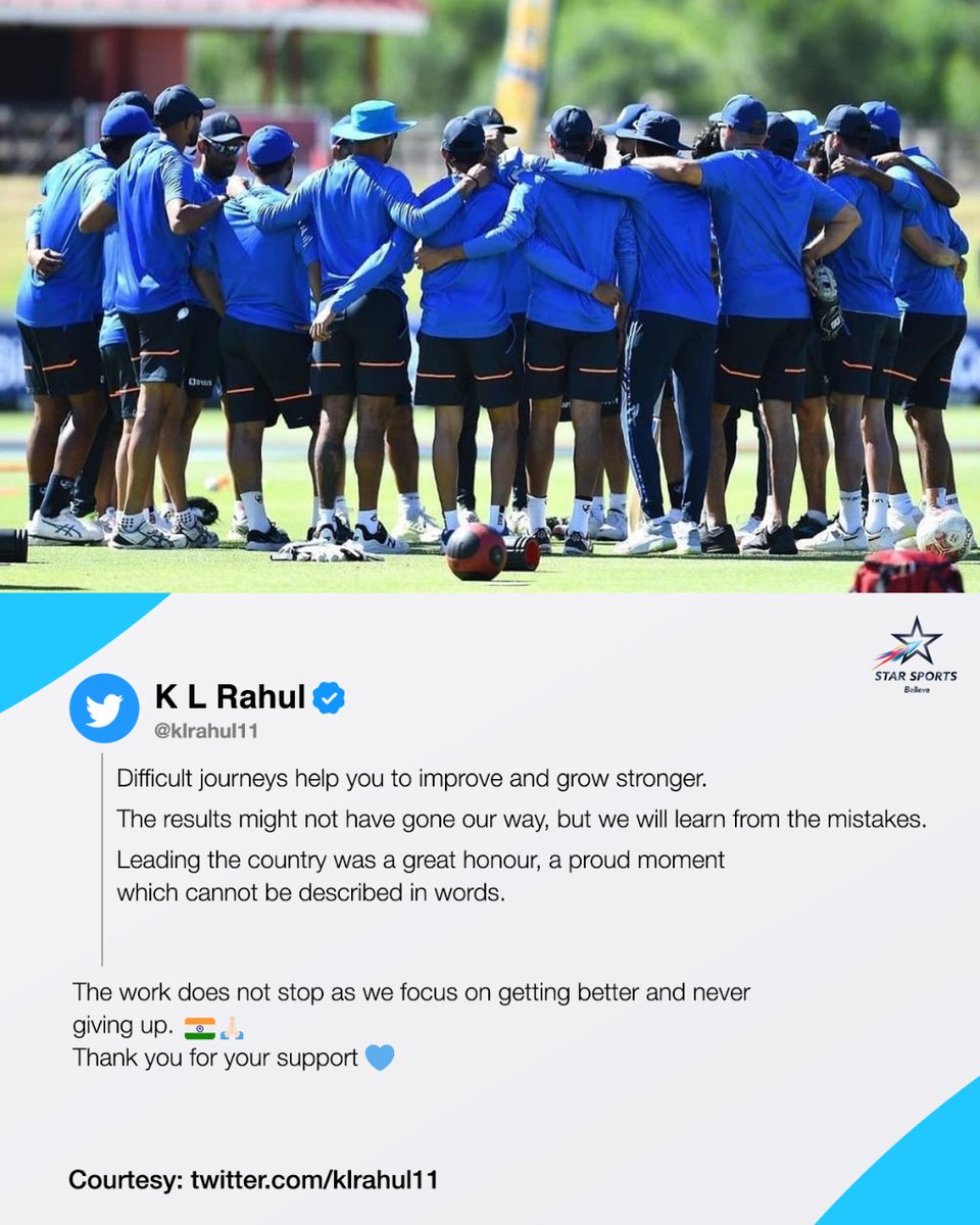 StarSportsIndia's tweet photo. We are in this together, @klrahul11!

Give us a 🙌 if you #BelieveInBlue.

#KLRahul #TeamIndia https://t.co/97ucqn5B7A