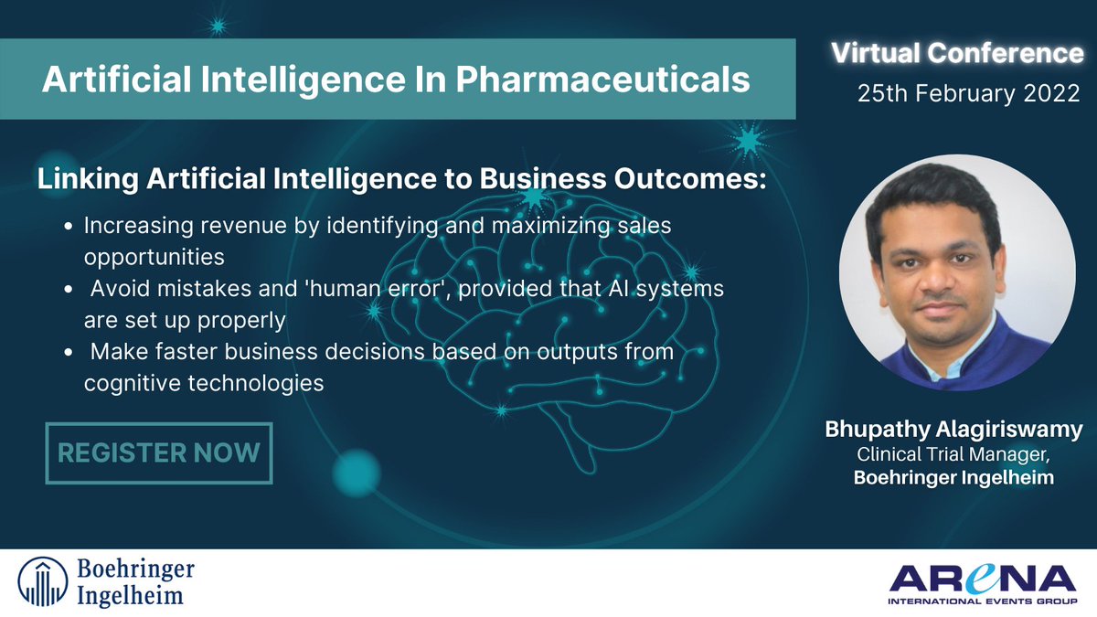 Last chance to register for the Artificial Intelligence in Pharmaceuticals conference going Live tomorrow! 
Register Here: bit.ly/3tUdRNO 
Use Code: MPMK 
#AIPharma #ArtificialIntelligence #Pharmaceuticals #2022Event
