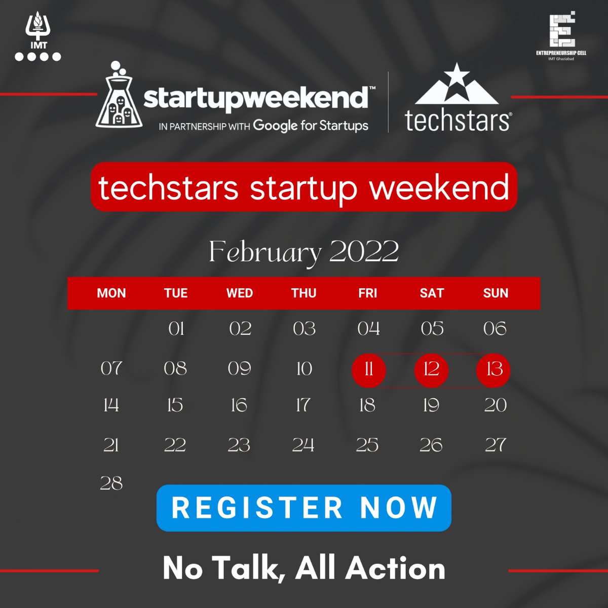 ecellimtg's tweet photo. Mark your calendars because Startup Weekend 2022 is here!

Be prepared for an action-filled 54 hours with mentors from the industry guiding you to make your startup idea the next unicorn.

Grab this opportunity! Registrations are now open.

Link: https://t.co/PmPAQoXaAE https://t.co/dx3RrmrEgj