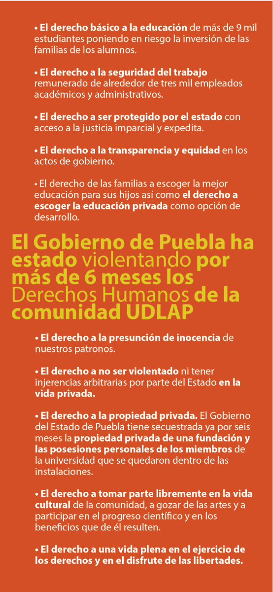 A_Brizuela's tweet photo. El @Gob_Puebla con @MBarbosaMX y la #JCIAP han estado violentando por más de 6 meses los Derechos Humanos de la comunidad @UDLAP. #UDLAPLibre
@CNDH @CIDH @UNESCO @CDHPuebla @hrw @RosarioPiedraIb
The government of the State of Puebla MX is violating HR of top private university. https://t.co/8o7MMq3sC3