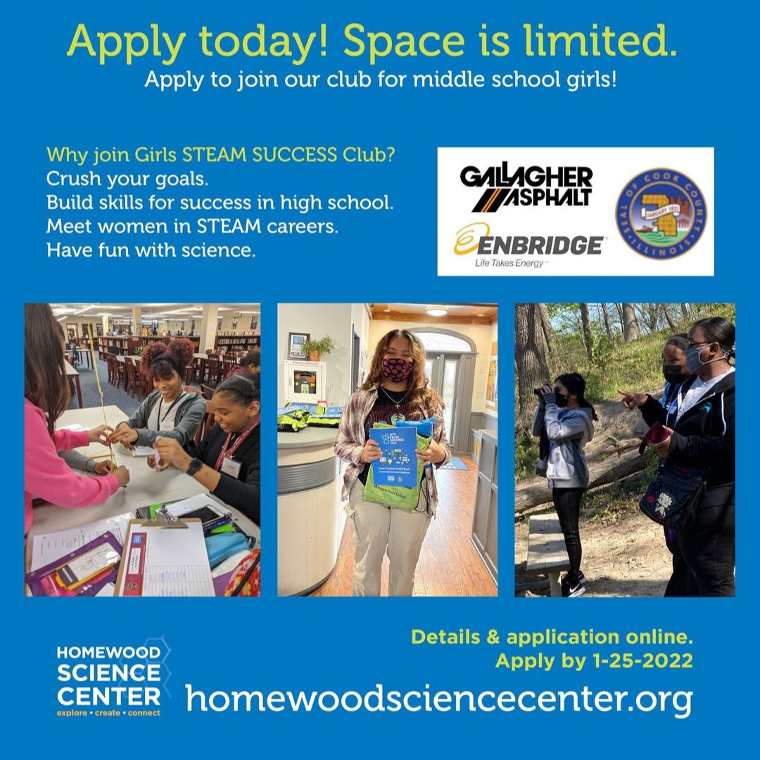 The deadline to apply for the Girl's STEAM Success club is tomorrow! Spread the word and get those applications in ✔️