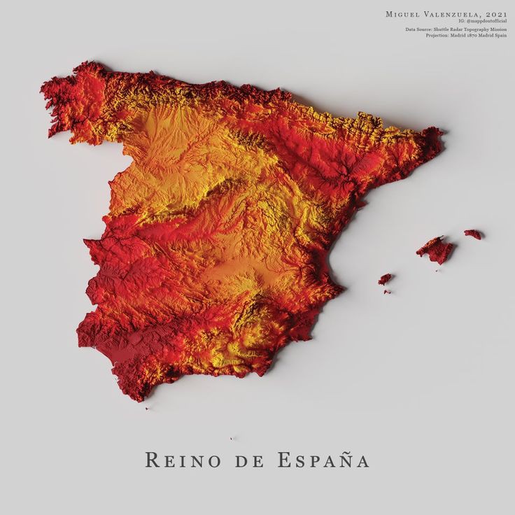 Topography map of Spain.