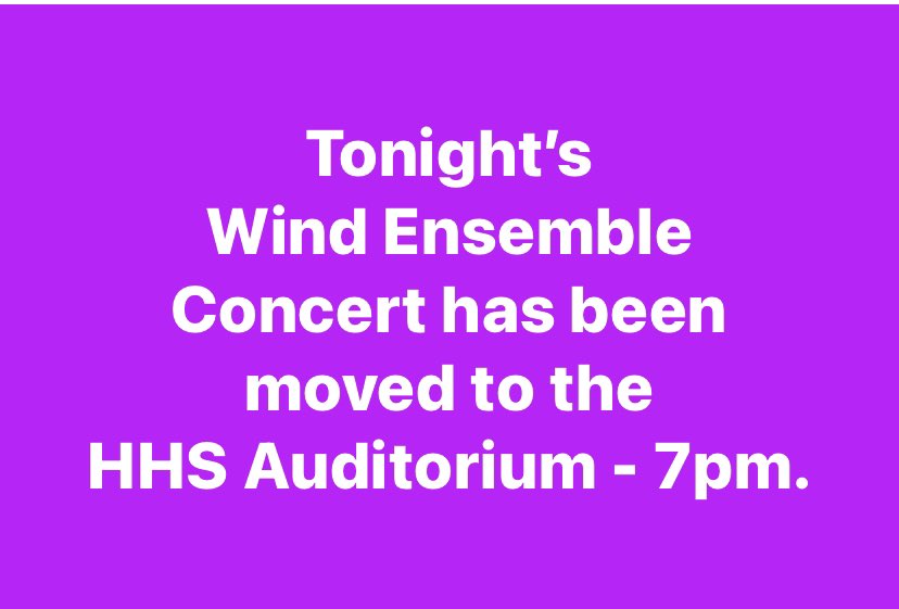 Venue change! Come enjoy a wonderful evening of music as the Wind Ensemble prepares for their MMEA performance later this week.