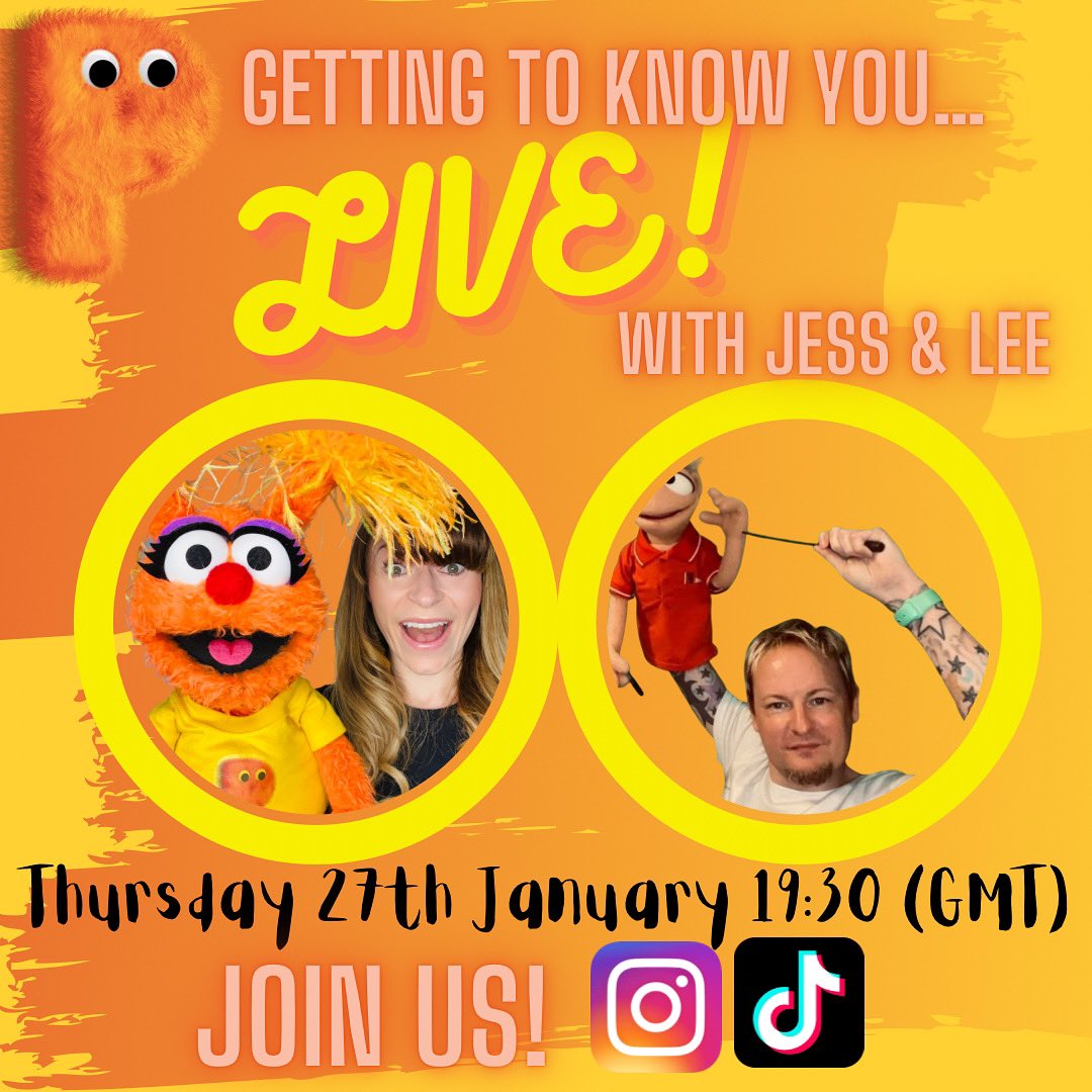 🚨 Join our LIVE!! 🚨
<a href="/puppeteerlee/">leethompsonpuppeteer</a> will be getting to know all about the founder of Parker Puppetry <a href="/JessicaParkerUK/">Jessica Parker-Hewitt</a> - and ready to answer any of your questions.. about Puppetry, Puppets, and any old gossip! 
📆 Thursday 27th Jan
⏰ 19.30 (GMT)
🚨 Parker Puppetry IG &amp; TikTok